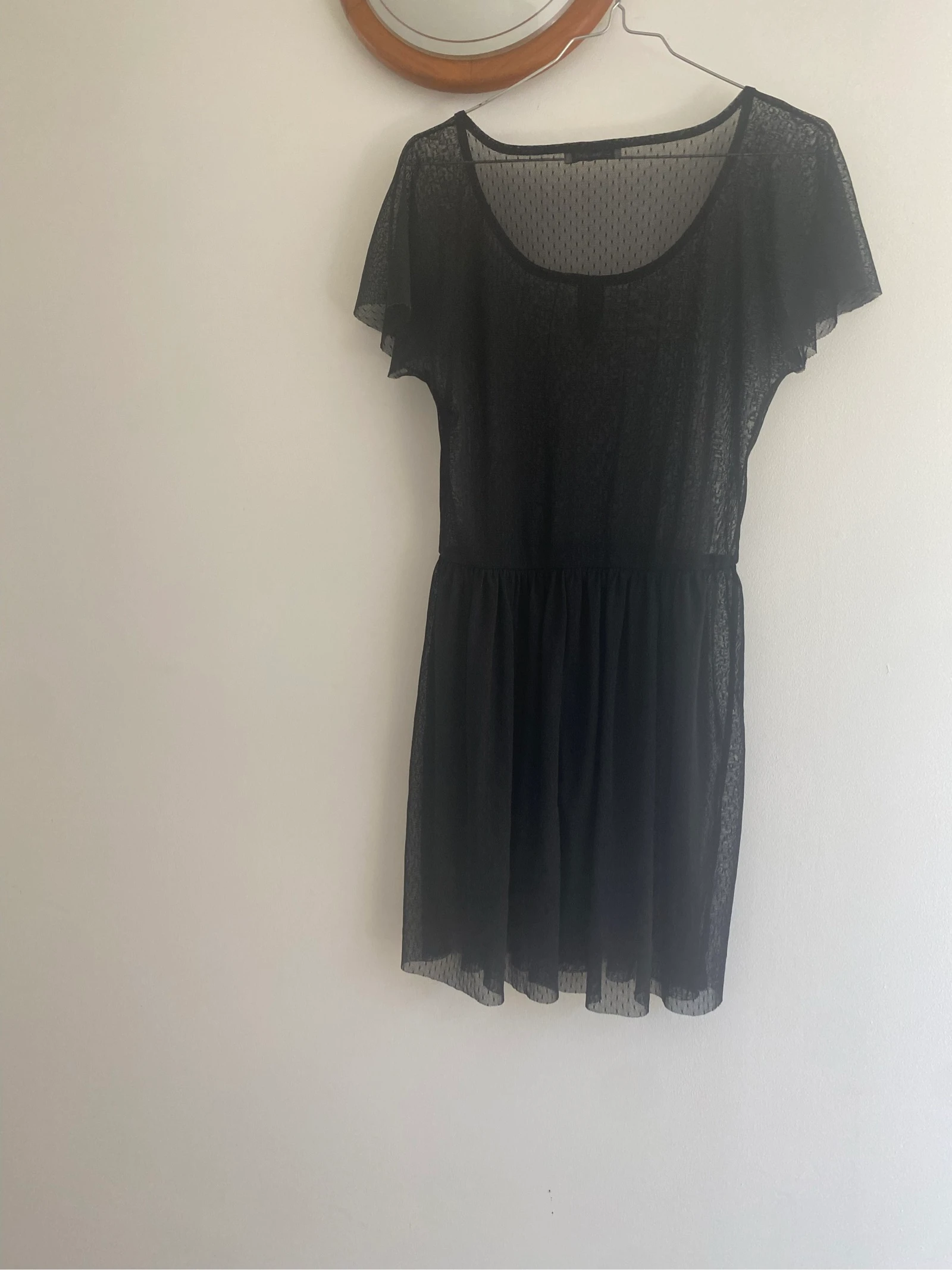 Noa. b Black Transparent Dress with Flowing Butterfly Sleeves - Empire Cut with Button - Size M – photo 3